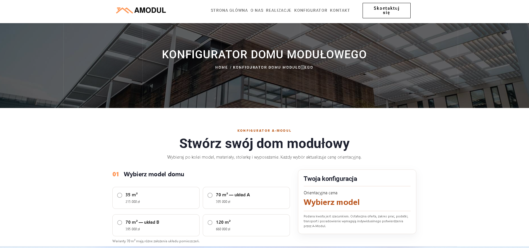 Konfigurator domu modułowego na stronie AMODUL